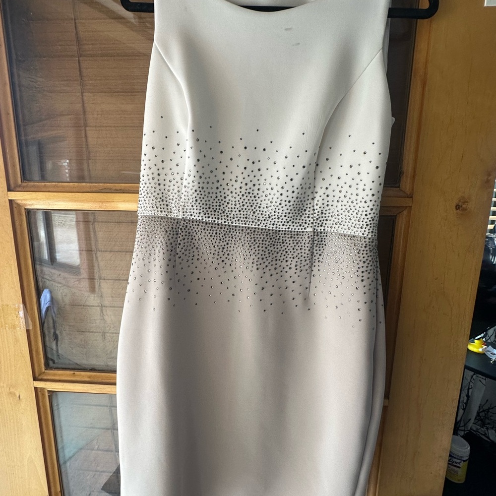 Calvin Klein Collection Gray Brown Embellished Sleeveless Sheath Dress